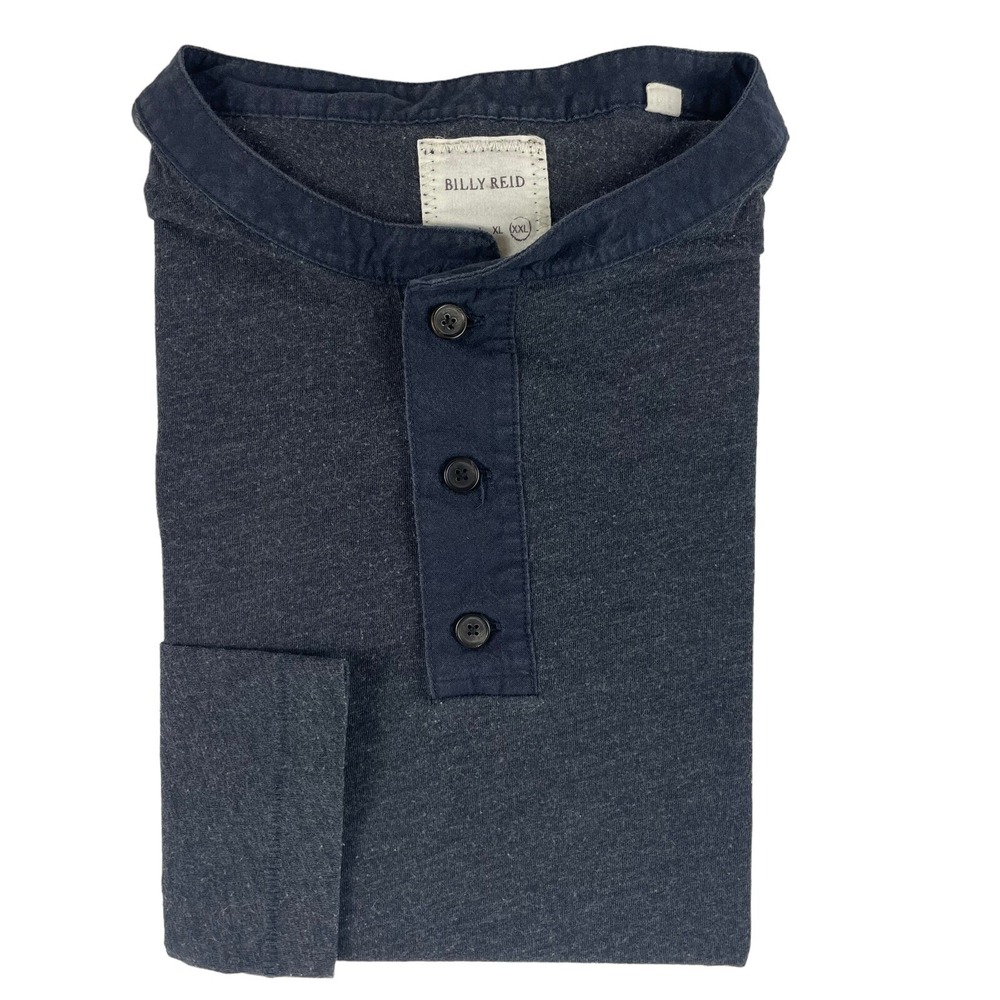Billy Reid Blue Lightweight Cotton Blend Mens Henley Size 2XL XXL